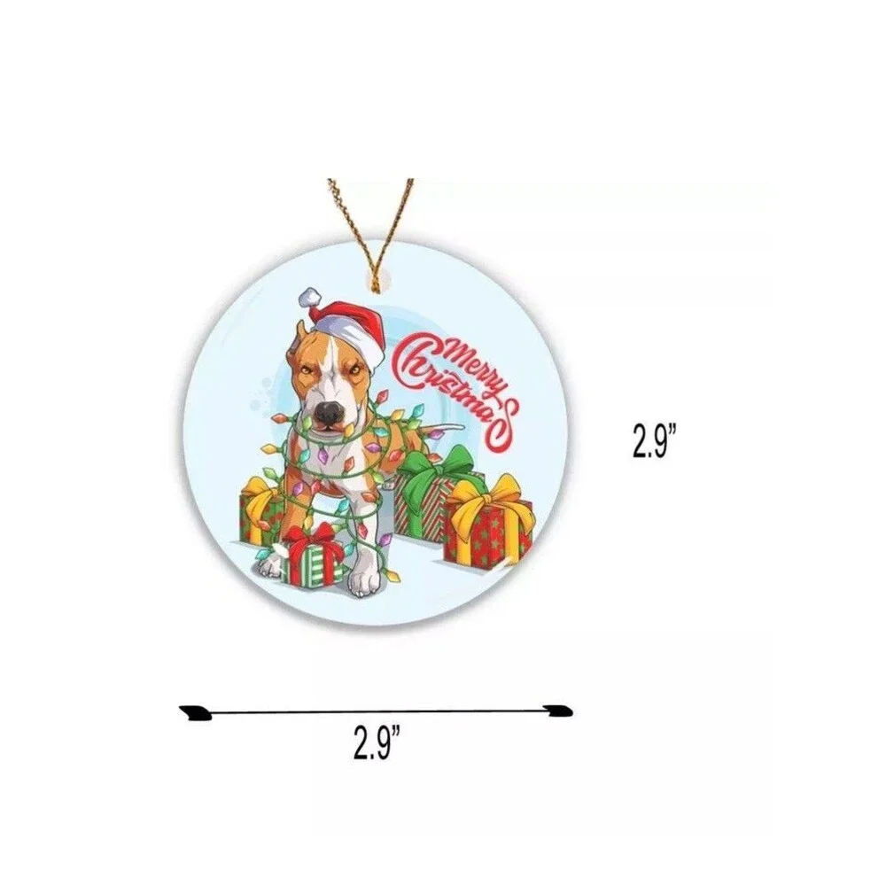 Pit Bull Dog Lover Santa Hat Picture on Ceramic Ornament Christmas Ornament